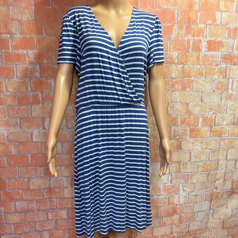GAP Striped Hirt Sleeve Knit Mock Wrap Dress